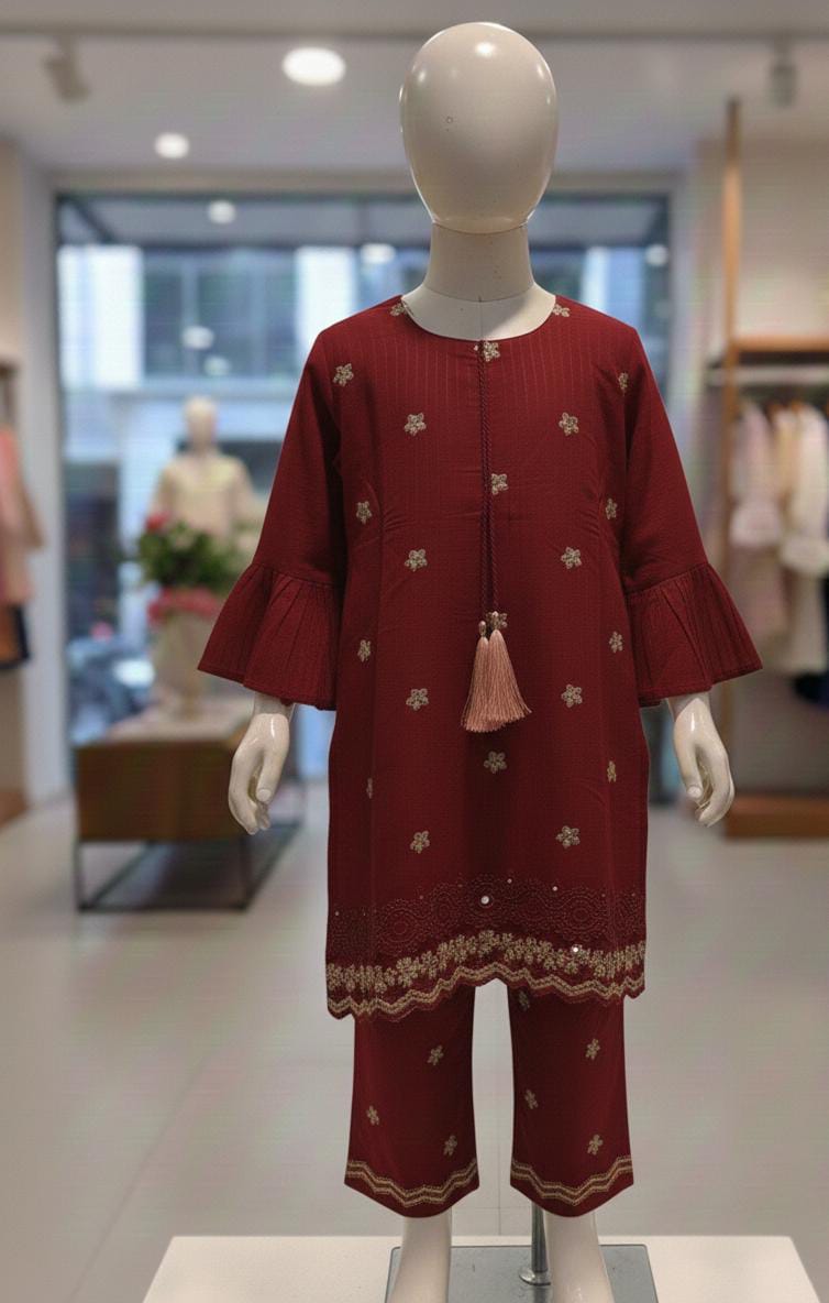 Girls’ Festive Embroidered 2-Piece Suit